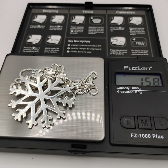 Sterling Snowflake Pendant/Brooch on 30- inch Box Chain - Picture 2 of 6